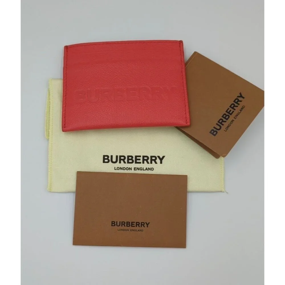Burberry Sandon Embossed Logo Smooth Leather Card Case Wallet Red - Picture 9 of 9